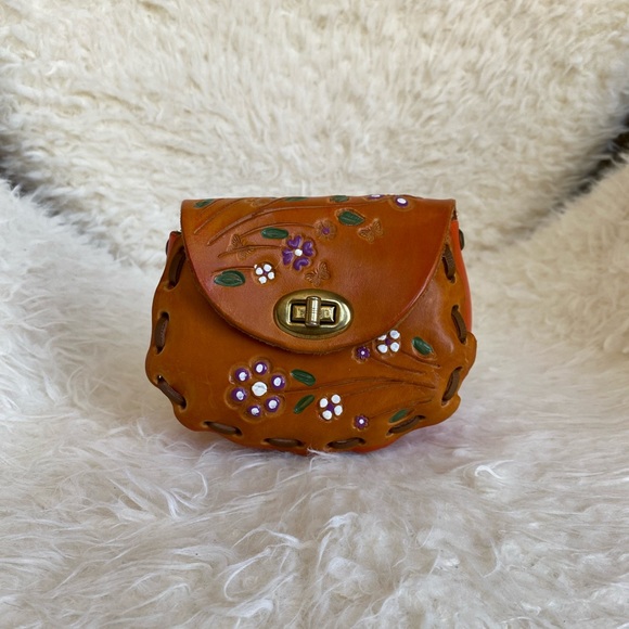 🥑100% LEATHER HANDMADE MINI BAG Mexico in orange/brown - Picture 11 of 13